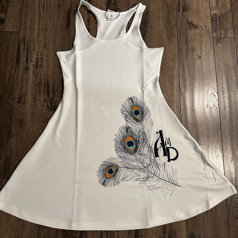 White Dress with Peacock Feather Design